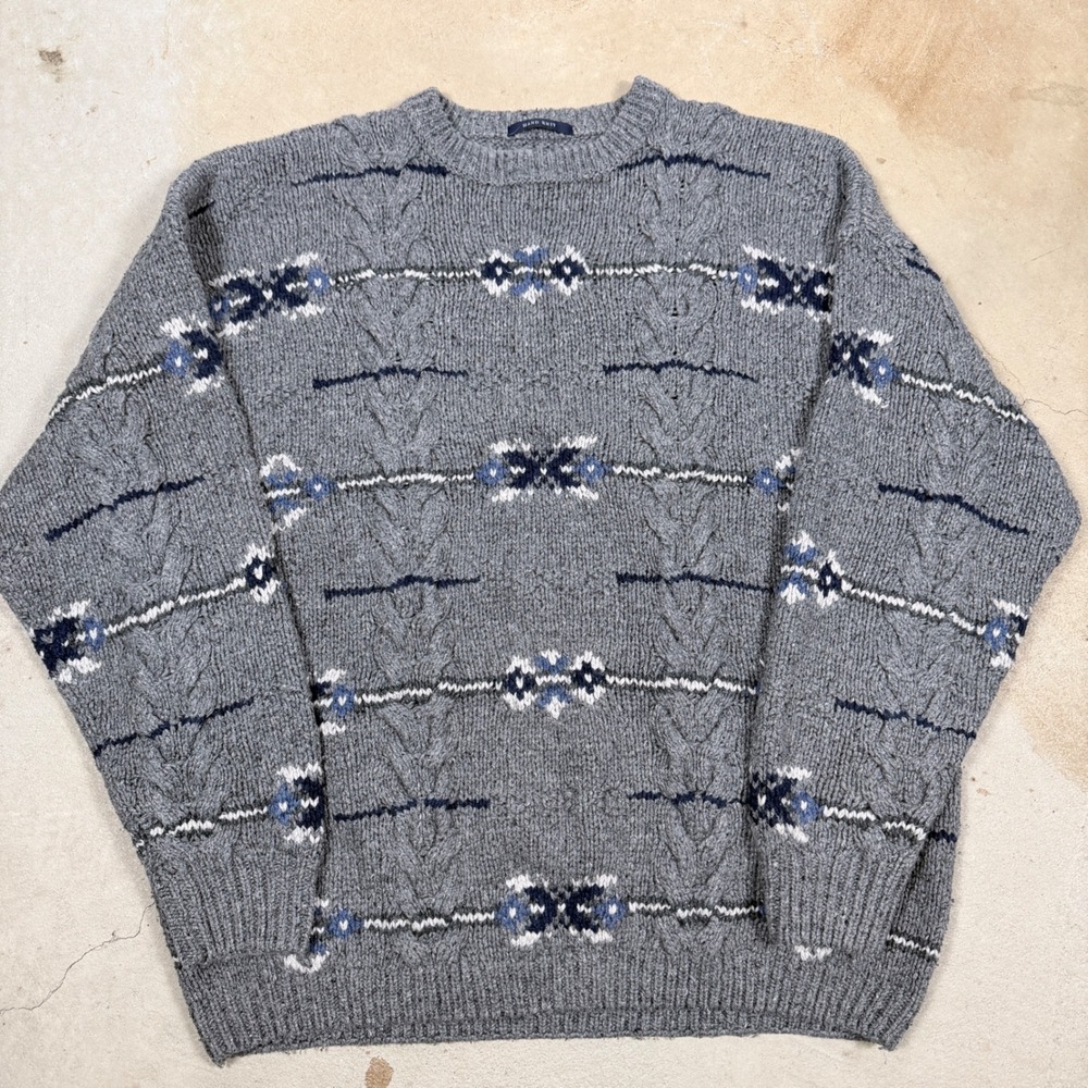 Roundtree & Yorke Hand Knit Mens XXL Geometric Pattern Wool Blend Sweater